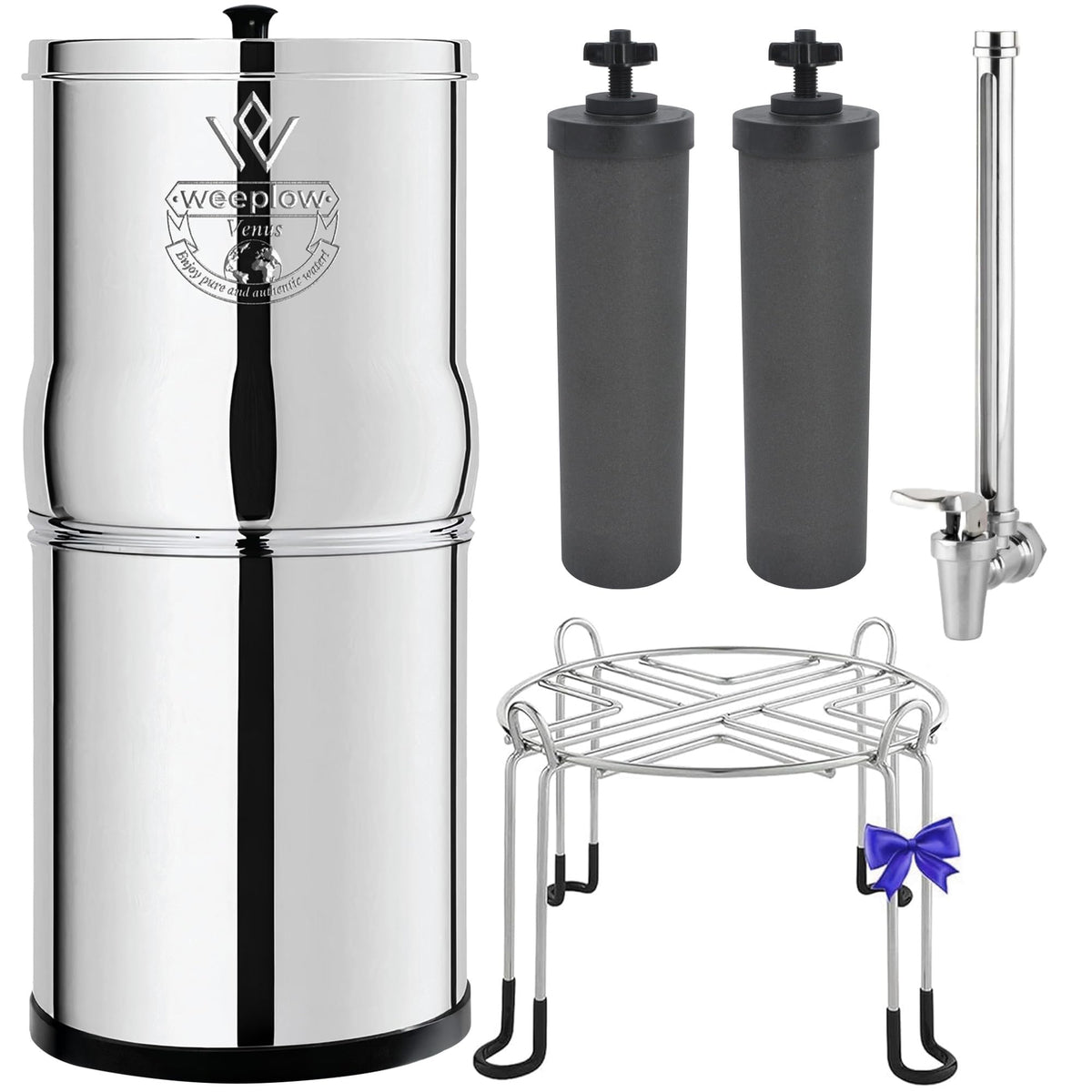 Système de filtration d'eau par gravité Venus 5,6 L en acier inoxydable AISI 304 avec robinet niveau d'eau et filtres O'Pure 2