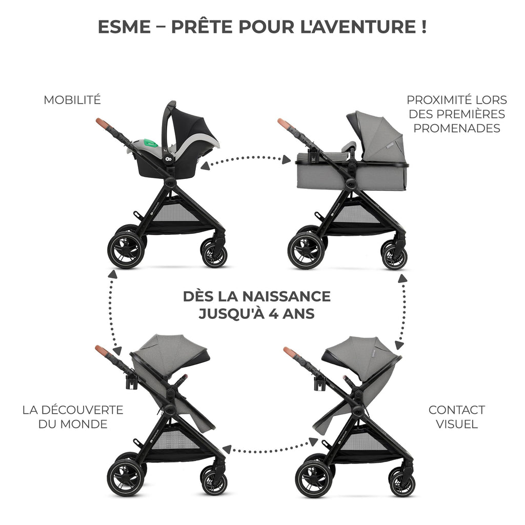 Poussette bébé 3 en 1 ESME avec siège auto i-Size 40-75 cm système de voyage nacelle pliable nouveau-né jusqu'à 25 kg