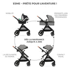Poussette bébé 3 en 1 ESME avec siège auto i-Size 40-75 cm système de voyage nacelle pliable nouveau-né jusqu'à 25 kg