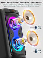 Machine karaoké Bluetooth 60 W avec 2 Microphones sans Fil Batterie 6000 mAh TWS USB TF AUX