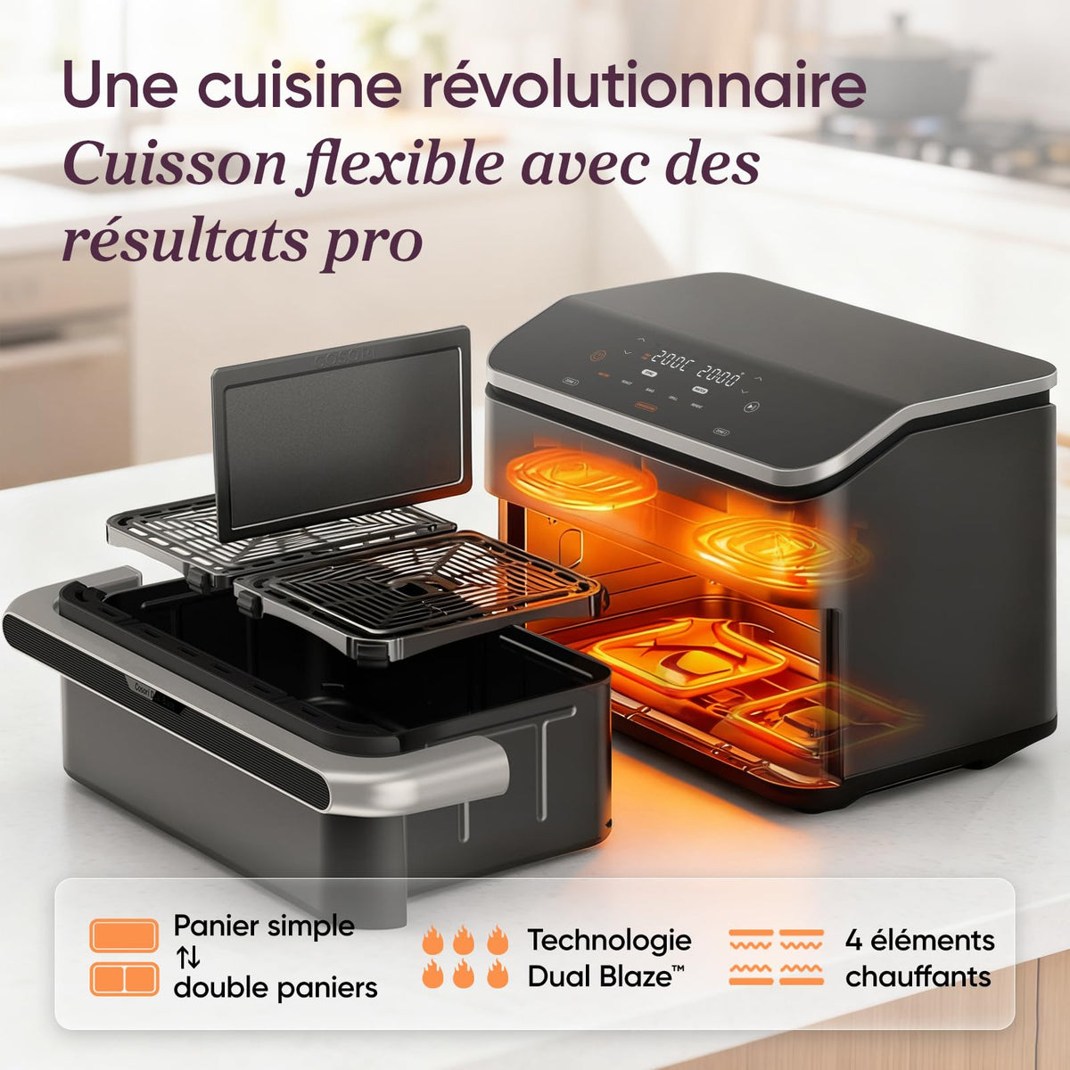 Friteuse à air chaud double zone 10 L Twinfry avec séparateur amovible température réglable 40-240 °C cuisson sans huile