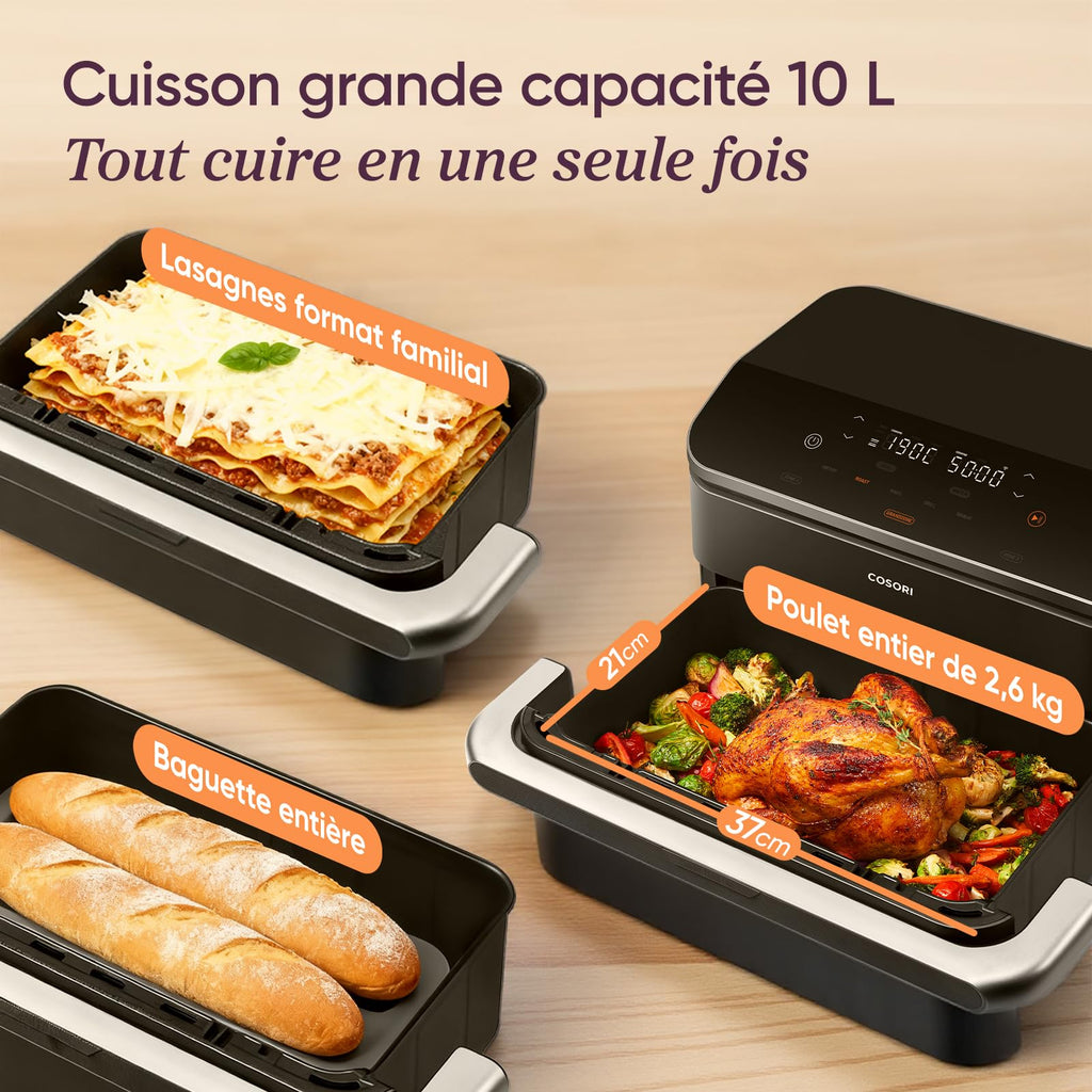 Friteuse à air chaud double zone 10 L Twinfry avec séparateur amovible température réglable 40-240 °C cuisson sans huile