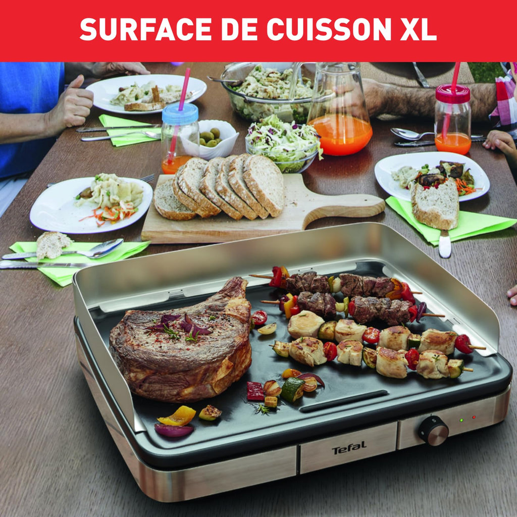 Plancha électrique XXL 2300 W en acier inoxydable plaque antiadhésive thermostat réglable 5 positions usage intérieur extérieur