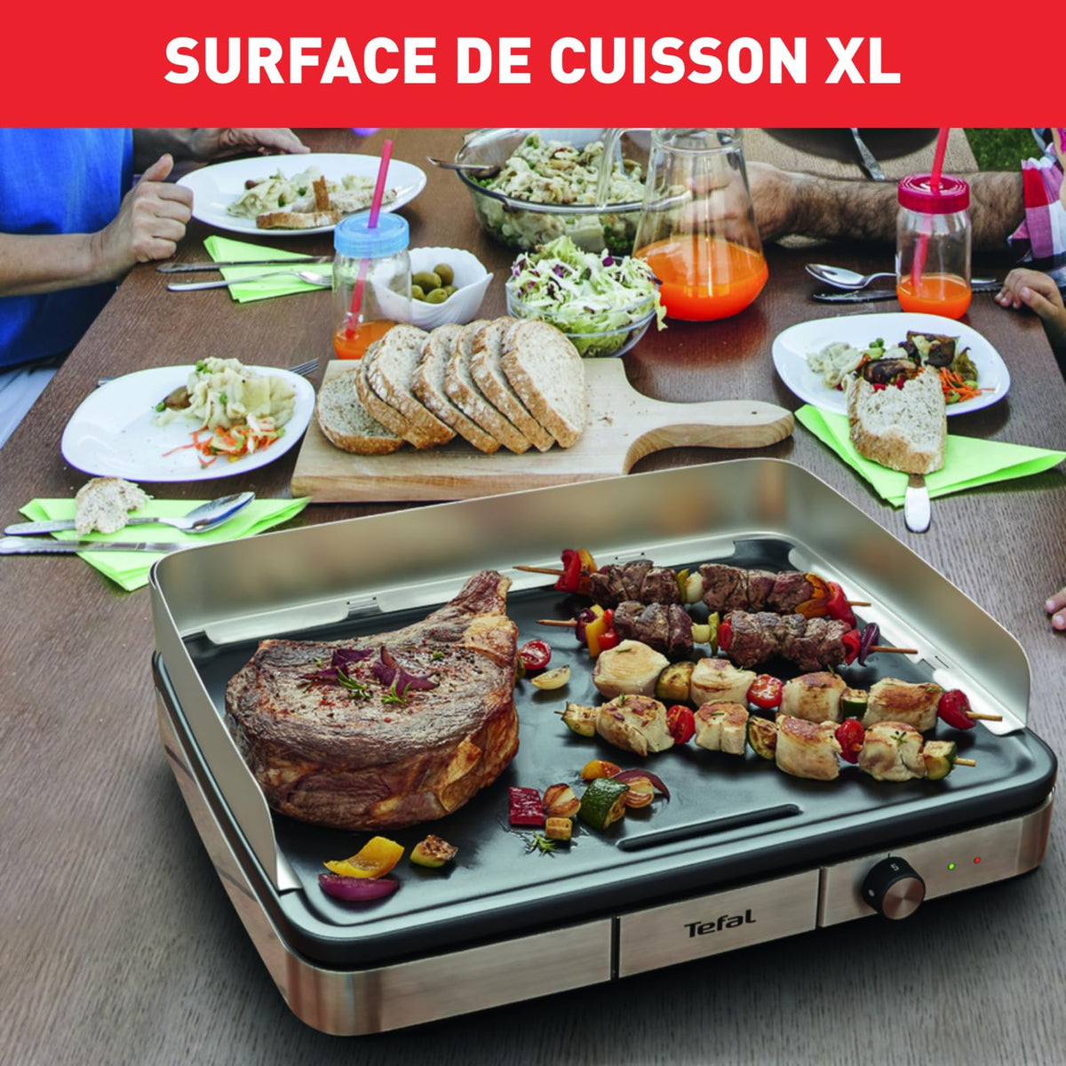 Plancha électrique XXL 2300 W en acier inoxydable plaque antiadhésive thermostat réglable 5 positions usage intérieur extérieur
