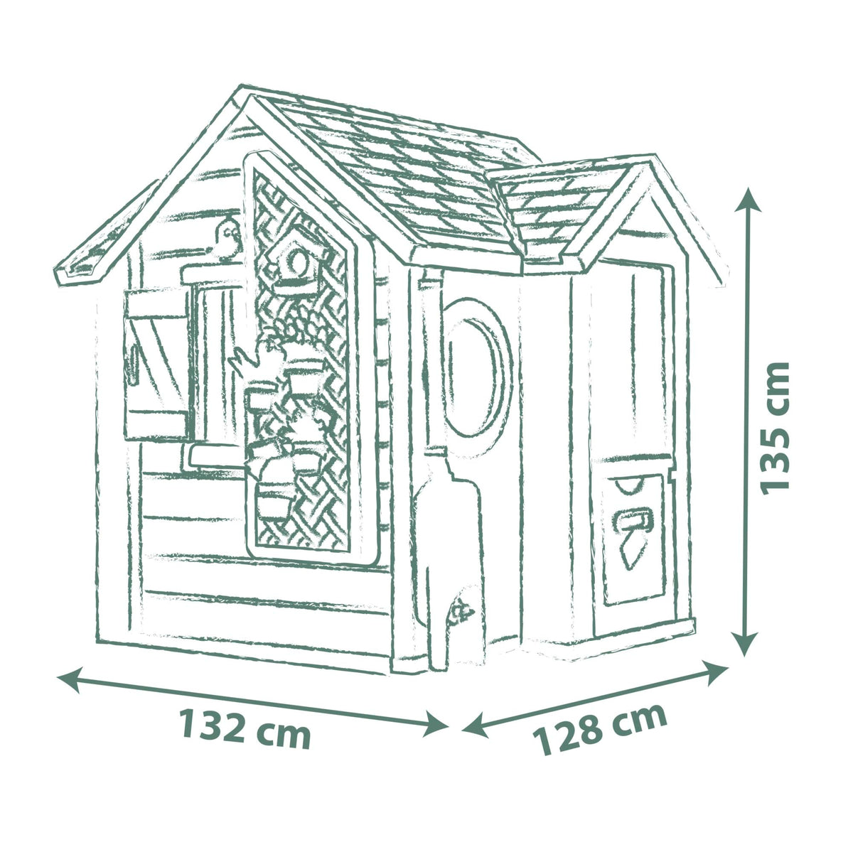 Maison de jardin enfant Garden House avec jardinière treillis mangeoire à oiseaux récupérateur d'eau plastique recyclé 132x128,5x135 cm