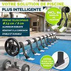 Enrouleur de Piscine 3-5,70 m avec Tube Télescopique 5 Sections et Fixations pour Bâche Solaire