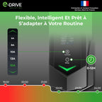 Chargeur voiture électrique Type 2 16A 3,7 kW câble 6m avec écran LCD départ différé support mural protection intégrée