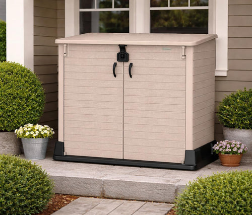 Abri de jardin StoreAway 850 L coffre extérieur plastique verrouillable 130 x 74 x 110 cm cache-poubelles taupe