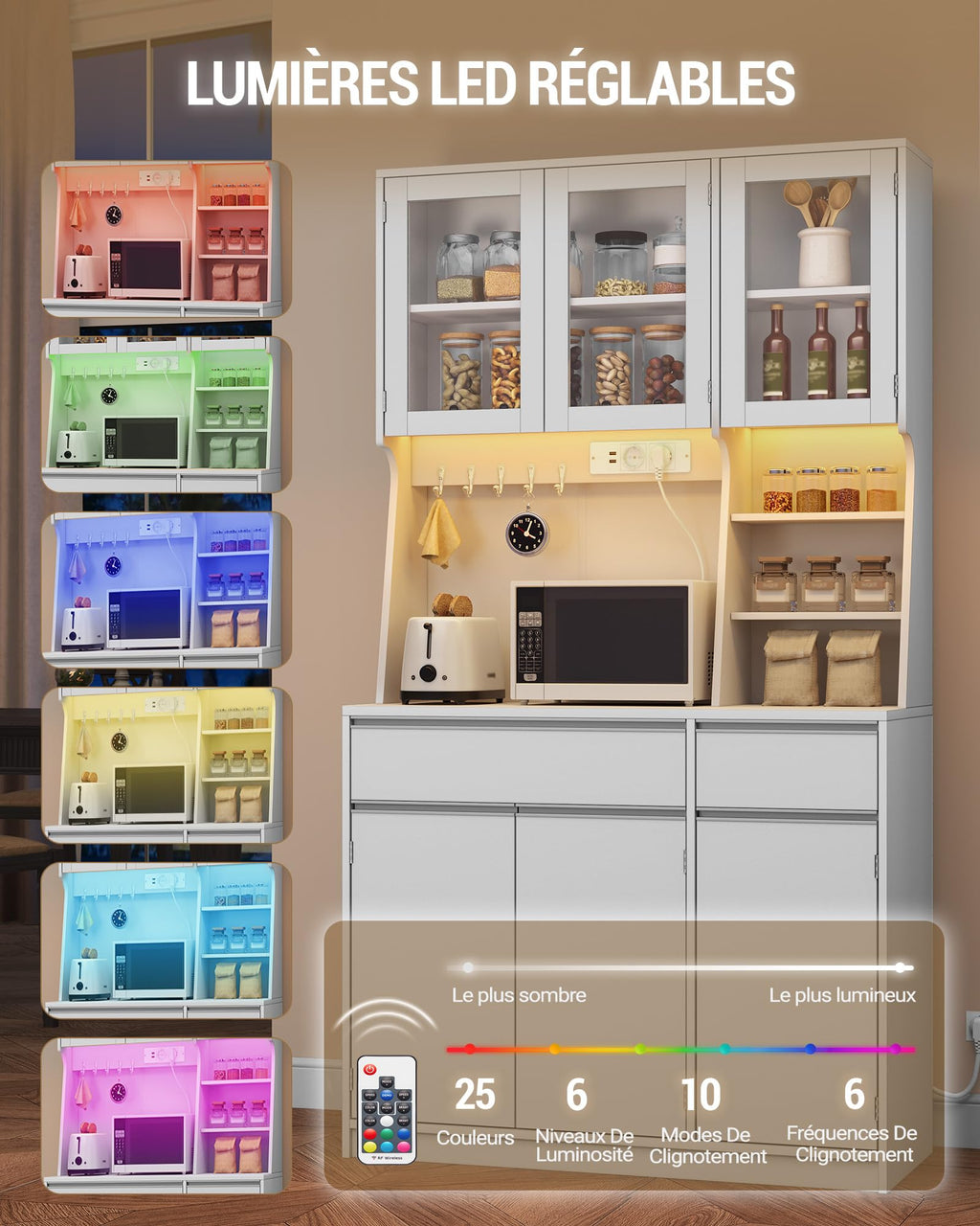 Armoire de cuisine avec rangement et éclairage LED PT00103XEU 40 x 100 x 180 cm avec prises intégrées et tiroirs