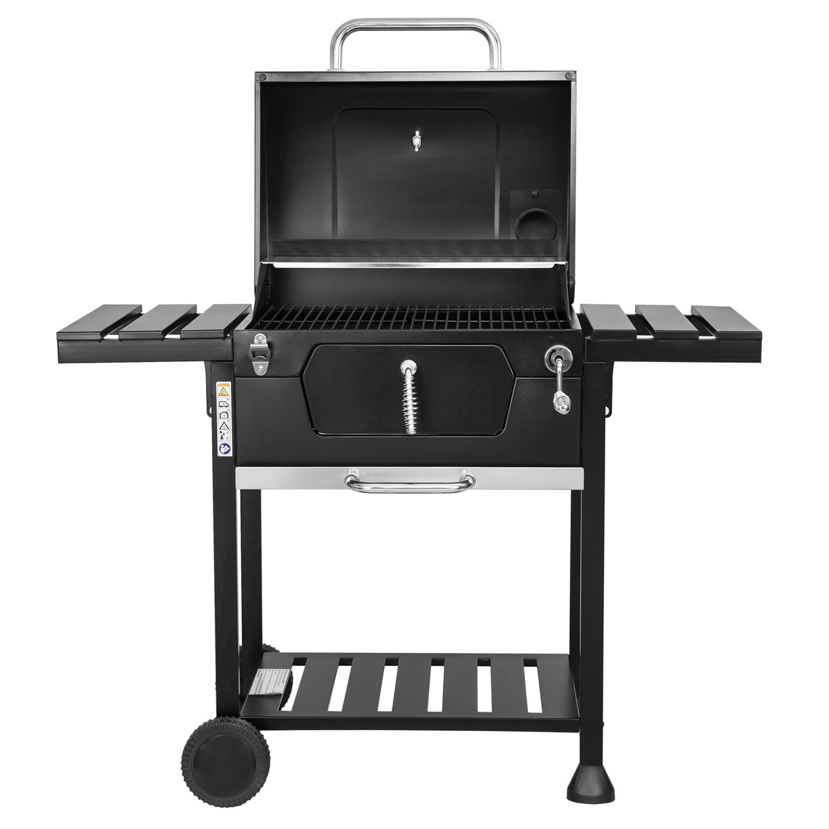 Barbecue à Charbon Extérieur avec Double Grille, Thermomètre, Étagères Latérales, Roues, Grille en Acier Émaillé 112 × 66 × 125 cm