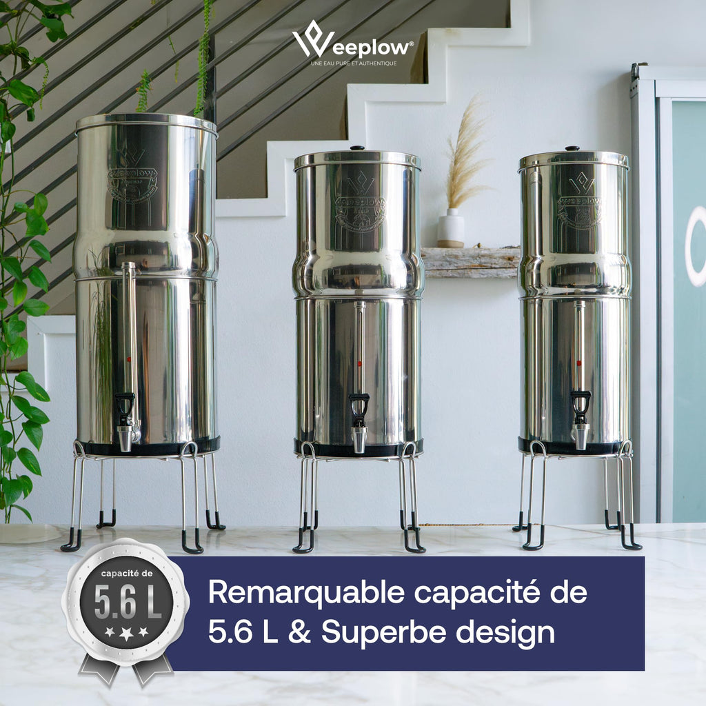 Système de filtration d'eau par gravité Venus 5,6 L en acier inoxydable AISI 304 avec robinet niveau d'eau et filtres O'Pure 2