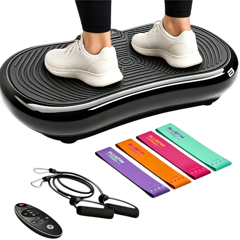 Plateforme Vibrante d’Exercice Corps Entier 180 Niveaux 5 Programmes Écran LCD Télécommande Câbles d’Entraînement Charge 100 kg