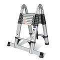 Échelle télescopique pliante DLT210E 5 m aluminium argent 150 kg hauteur réglable stabilisateurs échelle A et droite