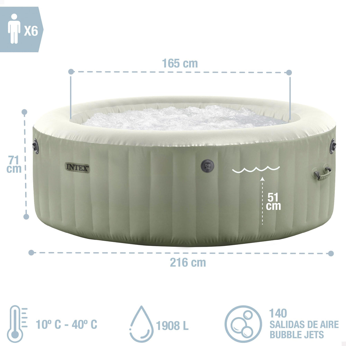 Spa gonflable PureSpa 28428NP 6 places capacité 1098 L avec 140 diffuseurs à bulles et accessoires de filtration