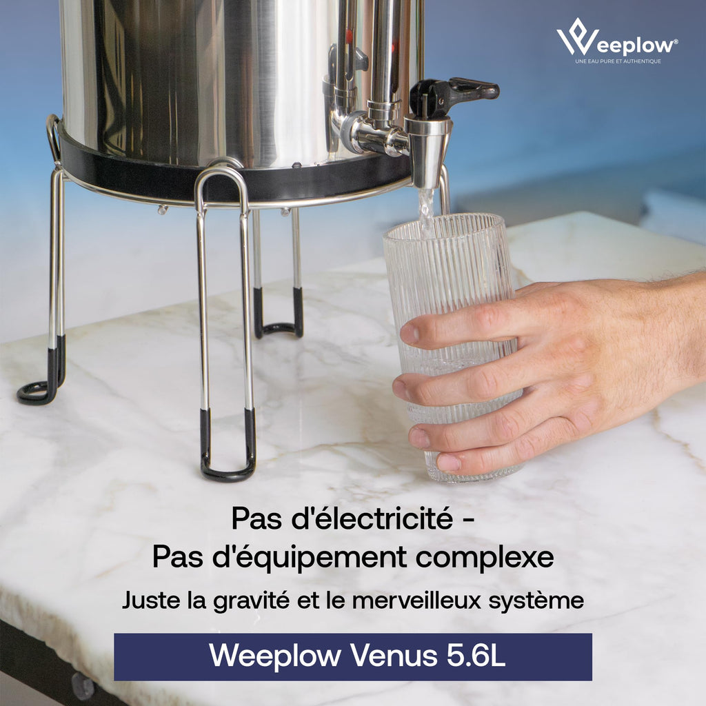 Système de filtration d'eau par gravité Venus 5,6 L en acier inoxydable AISI 304 avec robinet niveau d'eau et filtres O'Pure 2