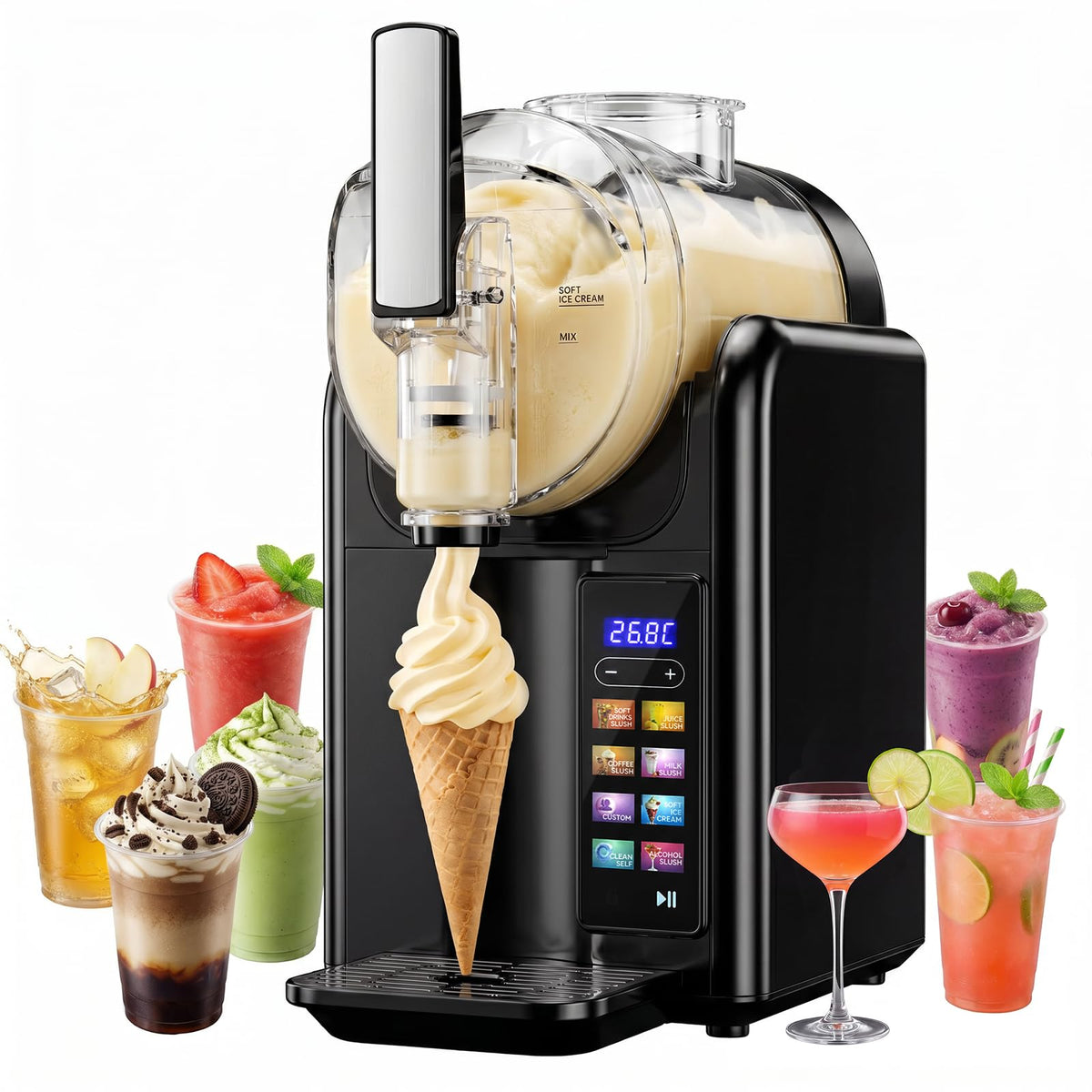 Machine à granité 7-en-1 BS-B3 capacité 2 L avec écran LED programmes slush smoothie milkshake cocktail et nettoyage automatique