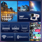 Vidéoprojecteur intelligent 1080P Android 14 4K Wi-Fi 6 Bluetooth 5.2 240 ANSI Focus électrique HDMI USB portable