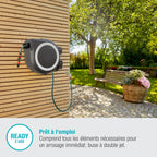 Enrouleur de tuyau mural RollUp L 30 m Ø13 mm pivotant à 180° enroulement automatique résistant au gel kit complet