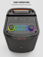 Machine karaoké Bluetooth 60 W avec 2 Microphones sans Fil Batterie 6000 mAh TWS USB TF AUX