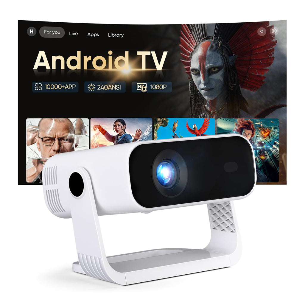 Vidéoprojecteur intelligent 1080P Android 14 4K Wi-Fi 6 Bluetooth 5.2 240 ANSI Focus électrique HDMI USB portable