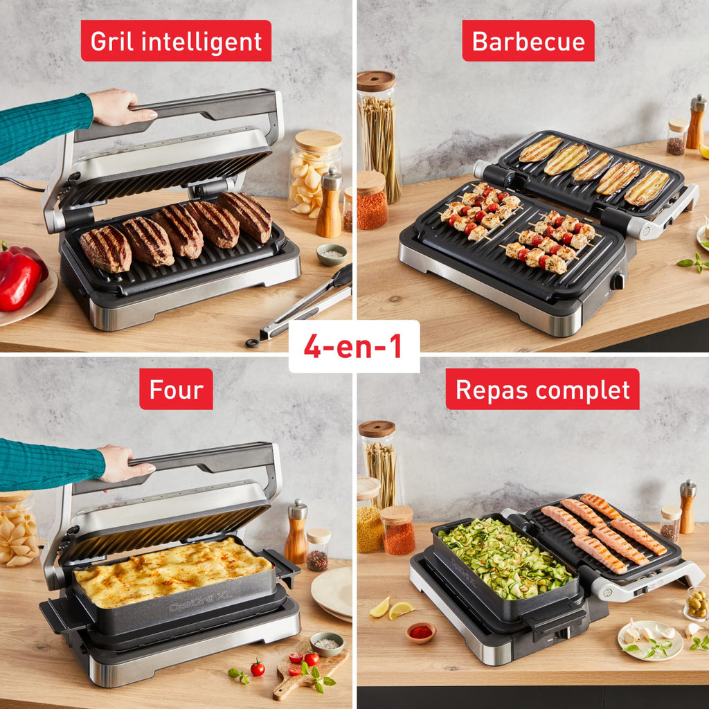 Grill électrique intelligent Optigrill 4 en 1 XL 2200 W en acier inoxydable avec cuisson automatique 12 programmes capacité 8 personnes