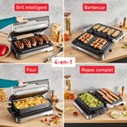 Grill électrique intelligent Optigrill 4 en 1 XL 2200 W en acier inoxydable avec cuisson automatique 12 programmes capacité 8 personnes
