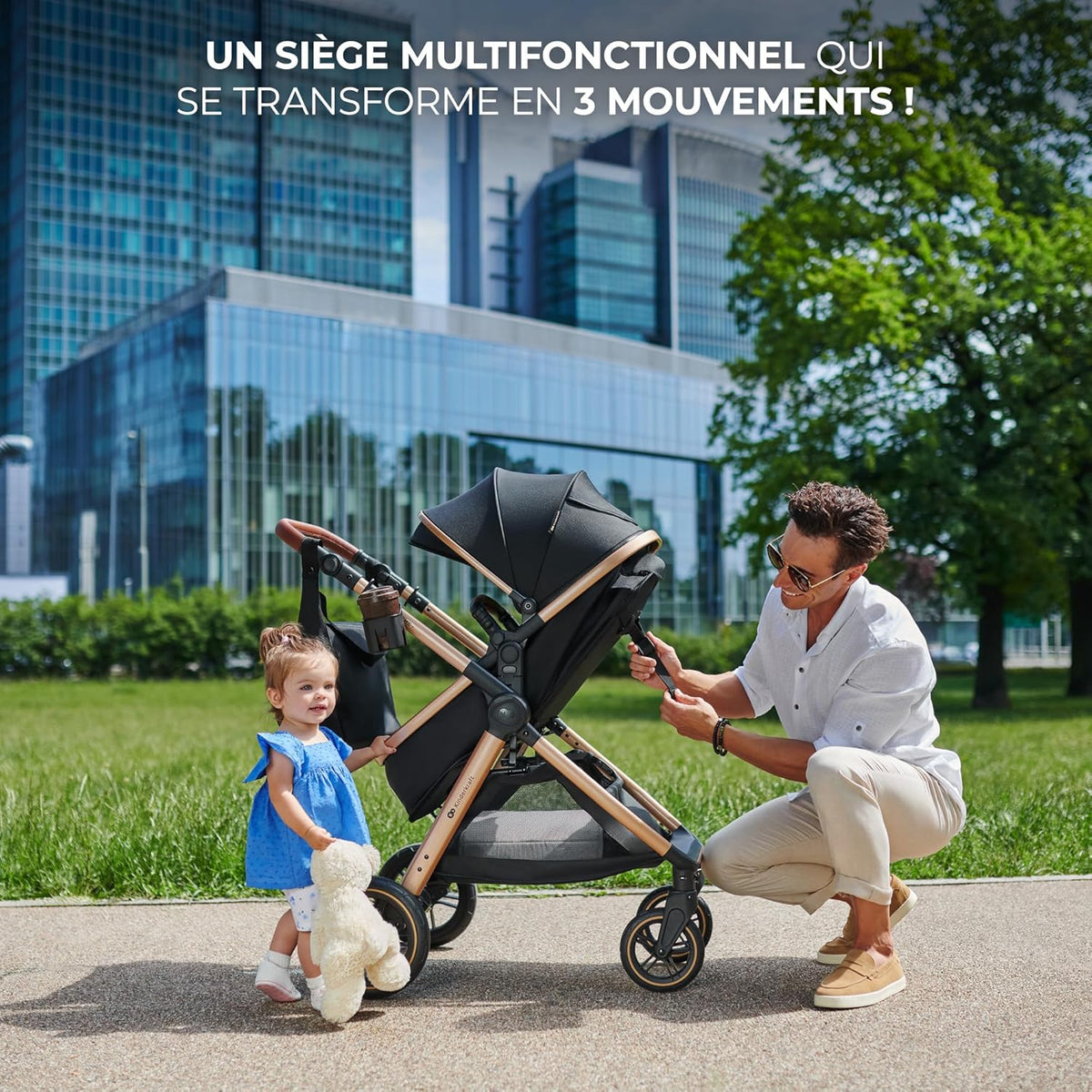 Poussette 3 en 1 ESME travel system siège auto MINK PRO i-Size 40 à 75 cm pliable tout-terrain harnais 5 points beige