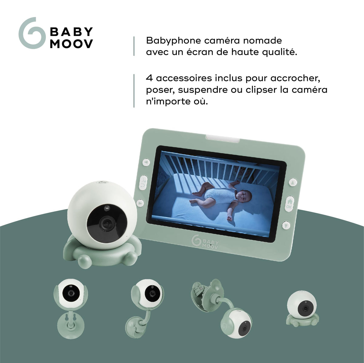 Babyphone caméra YOO Go+ écran HD 5 pouces 720p avec vision nocturne batterie rechargeable supports caméra et berceuses