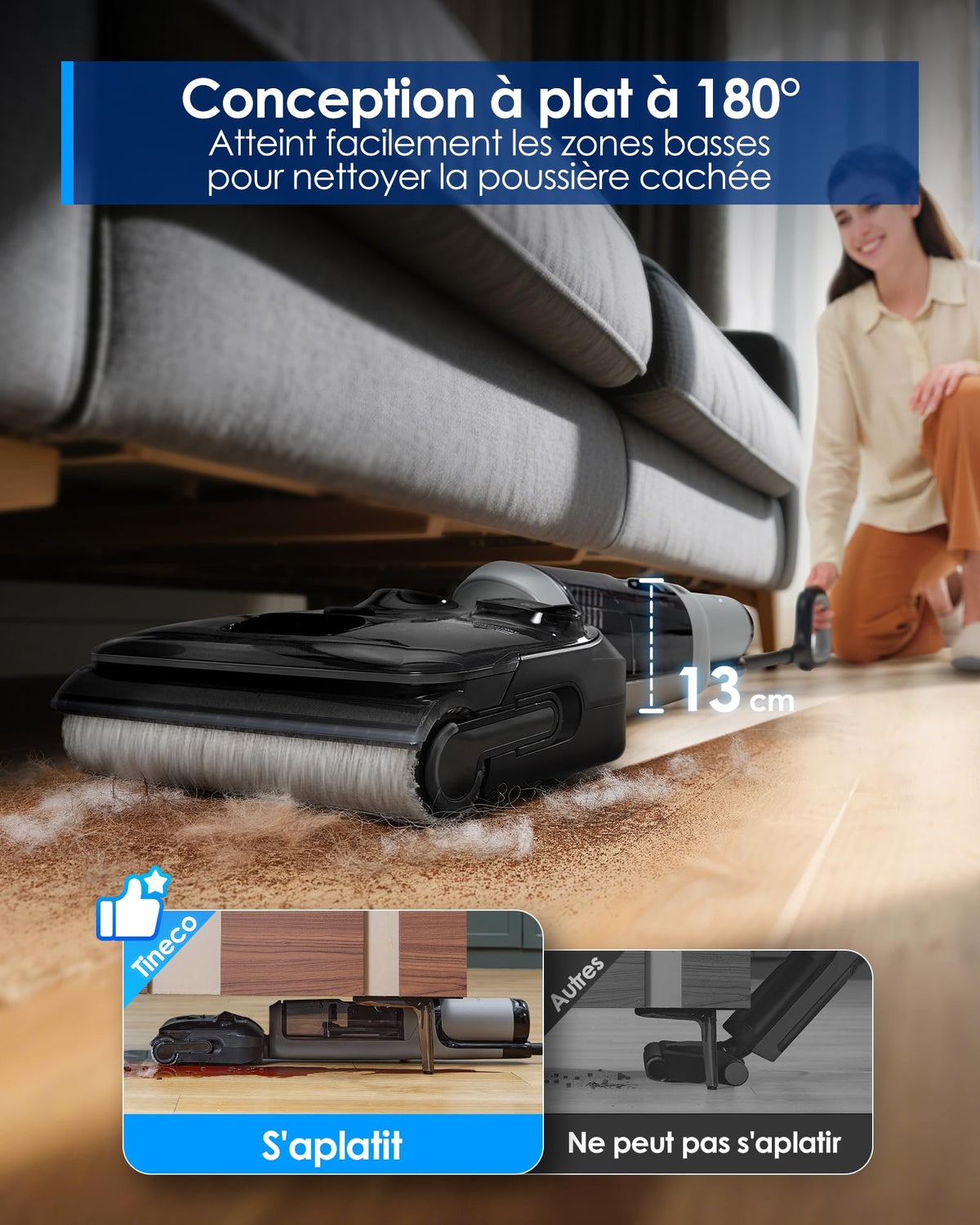 Aspirateur laveur Floor One i5 Stretch 20kPa sans fil batterie avec nettoyage des bords double côté position inclinable 180° pour sols durs