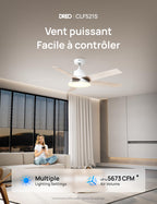 Ventilateur de plafond intelligent LED blanc 132 cm moteur DC silencieux 12 vitesses télécommande application DR-HCF001S