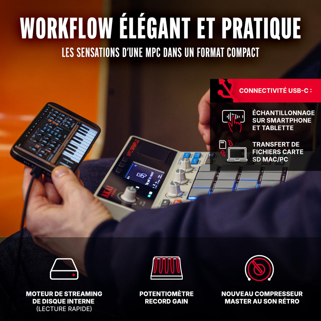 Échantillonneur Portable MPC 16 Pads USB-C Batterie Rechargeable avec Haut-Parleur Microphone pour Séquençage
