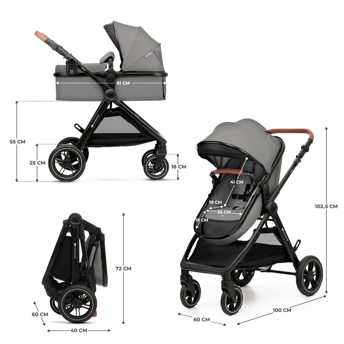 Poussette bébé 3 en 1 ESME avec siège auto i-Size 40-75 cm système de voyage nacelle pliable nouveau-né jusqu'à 25 kg