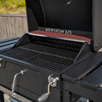 Barbecue à Charbon Extérieur avec Double Grille, Thermomètre, Étagères Latérales, Roues, Grille en Acier Émaillé 112 × 66 × 125 cm