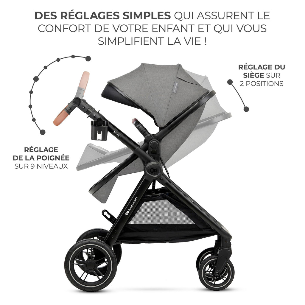 Poussette bébé 3 en 1 ESME avec siège auto i-Size 40-75 cm système de voyage nacelle pliable nouveau-né jusqu'à 25 kg