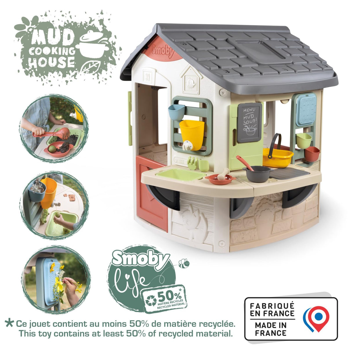 Maison de jardin enfant Mud Cooking House grand plan de travail 16 accessoires 139 x 132 x 144 cm modèle 7600810505