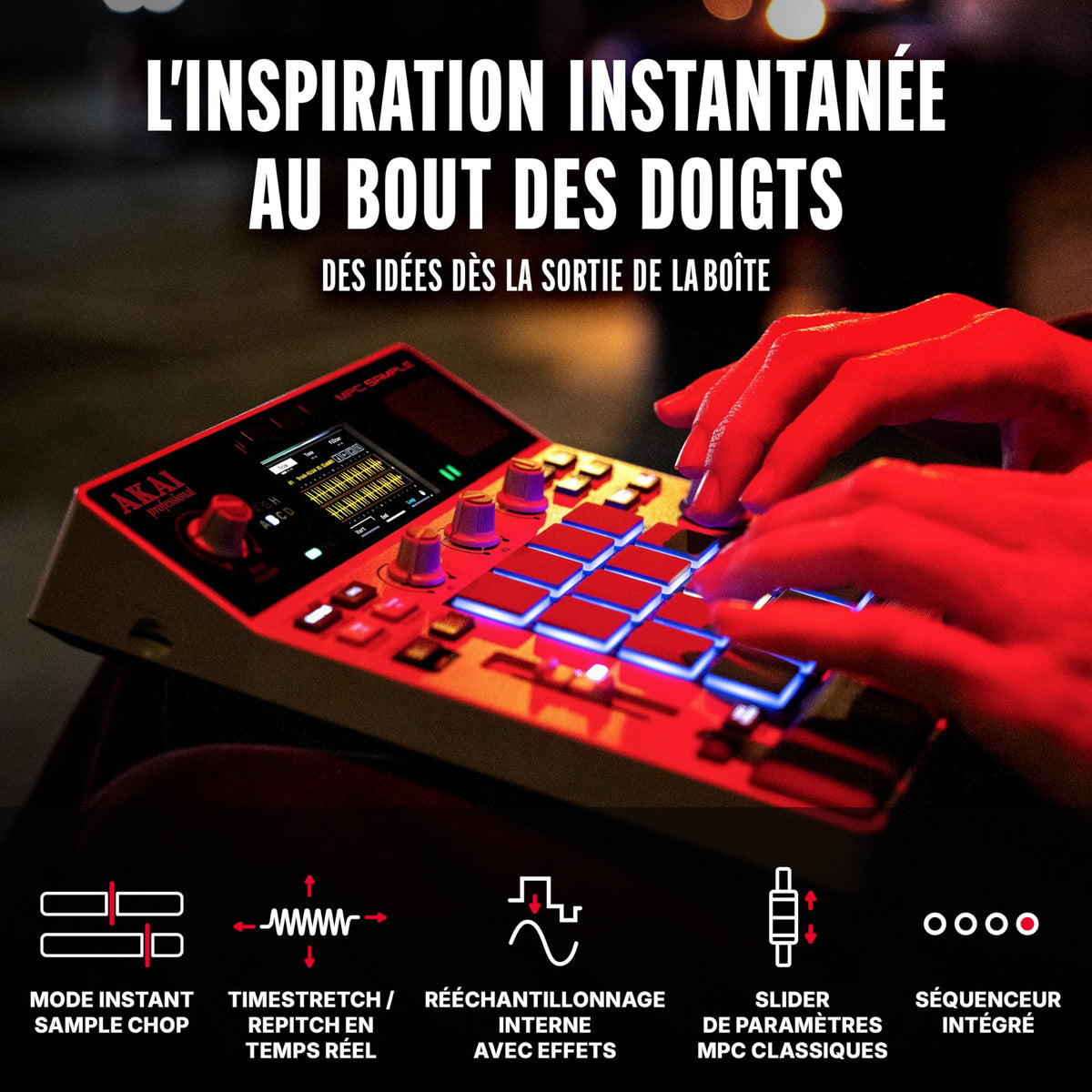 Échantillonneur Portable MPC 16 Pads USB-C Batterie Rechargeable avec Haut-Parleur Microphone pour Séquençage