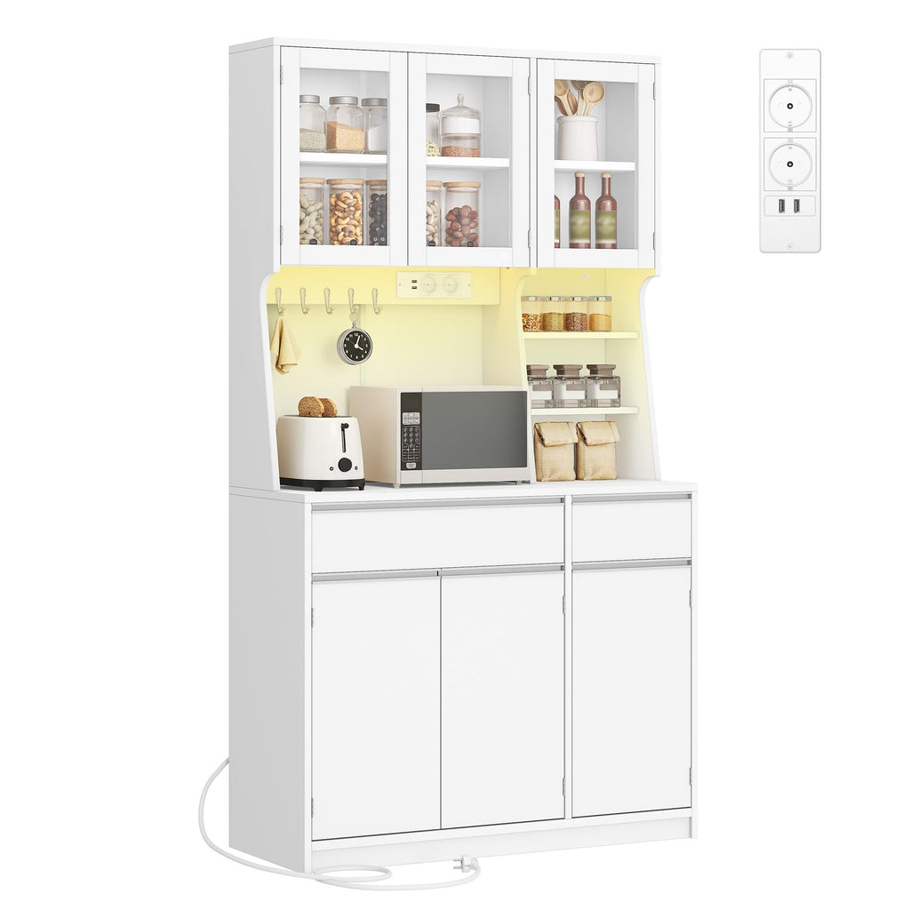 Armoire de cuisine avec rangement et éclairage LED PT00103XEU 40 x 100 x 180 cm avec prises intégrées et tiroirs