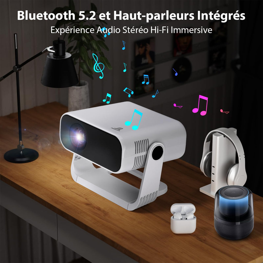 Vidéoprojecteur intelligent 1080P Android 14 4K Wi-Fi 6 Bluetooth 5.2 240 ANSI Focus électrique HDMI USB portable