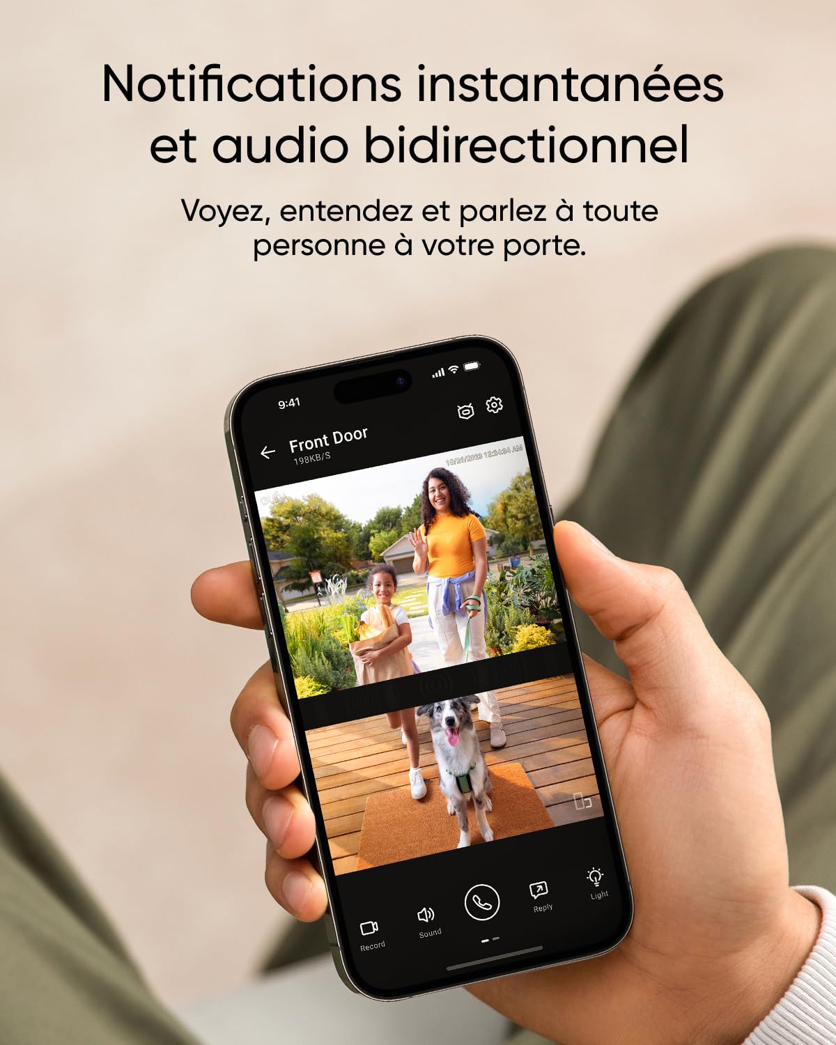 Sonnette vidéo E340 avec caméra double objectif 2K Full HD vision nocturne couleur carillon sans fil stockage local 128 Go WiFi