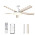 Ventilateur de plafond intelligent LED blanc 132 cm moteur DC silencieux 12 vitesses télécommande application DR-HCF001S