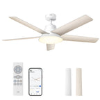 Ventilateur de plafond intelligent LED blanc 132 cm moteur DC silencieux 12 vitesses télécommande application DR-HCF001S