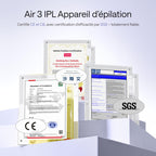 Épilateur IPL Lumière Pulsée Refroidissement Saphir 550–1200 nm 3 Modes 4 Accessoires Corps Visage Maillot Aisselles