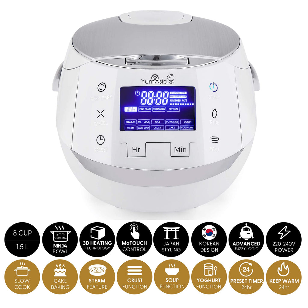Cuiseur à riz multifonction Sakura 860 W avec bol céramique 1,5 L logique floue avancée 6 programmes riz et écran LED