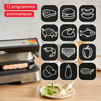 Grill électrique intelligent Optigrill 4 en 1 XL 2200 W en acier inoxydable avec cuisson automatique 12 programmes capacité 8 personnes