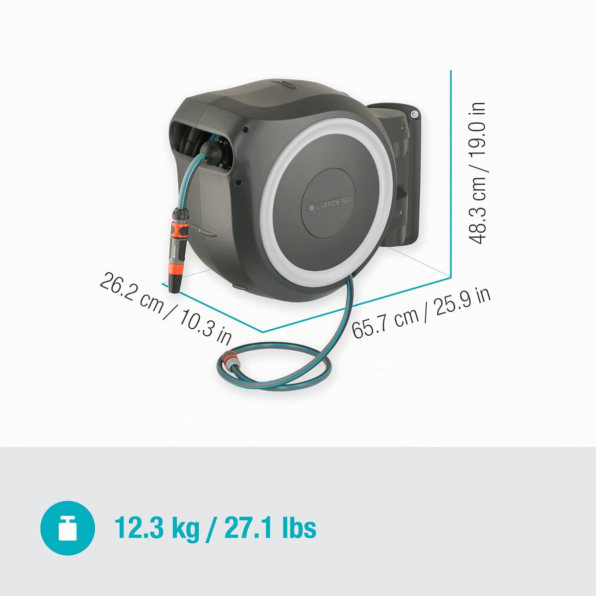 Enrouleur de tuyau mural RollUp L 30 m Ø13 mm pivotant à 180° enroulement automatique résistant au gel kit complet