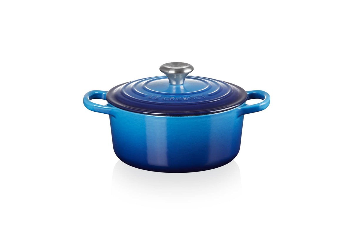 Cocotte ronde en fonte émaillée Signature 18 cm 1,8 L avec couvercle cuisson au four induction lave-vaisselle couleur Azure 21177182202430