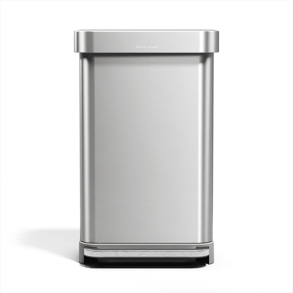 Poubelle de cuisine rectangulaire à pédale en acier inoxydable 45 L avec réserve à sacs fermeture silencieuse et couvercle anti-odeurs