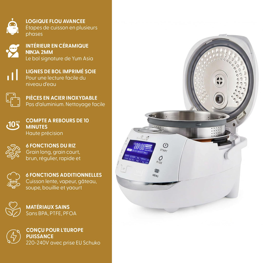 Cuiseur à riz multifonction Sakura 860 W avec bol céramique 1,5 L logique floue avancée 6 programmes riz et écran LED