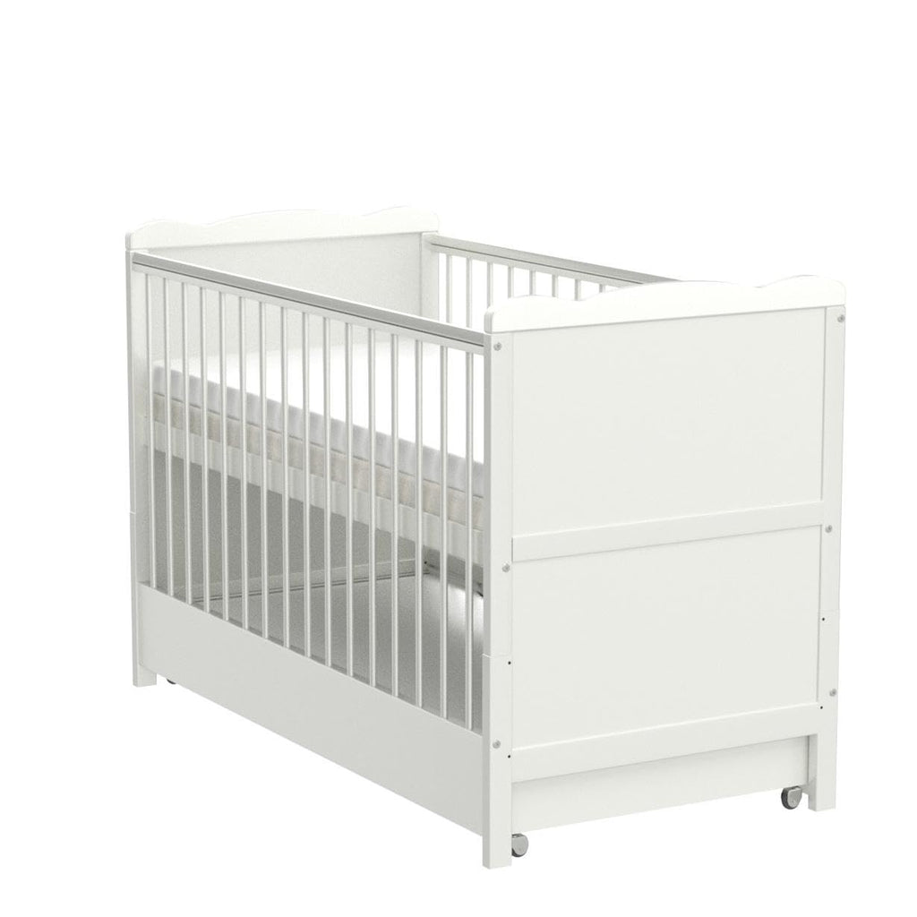 Lit bébé convertible avec tiroir 120x60 cm en bois de pin avec matelas mousse Aloe Vera rails réglables en hauteur