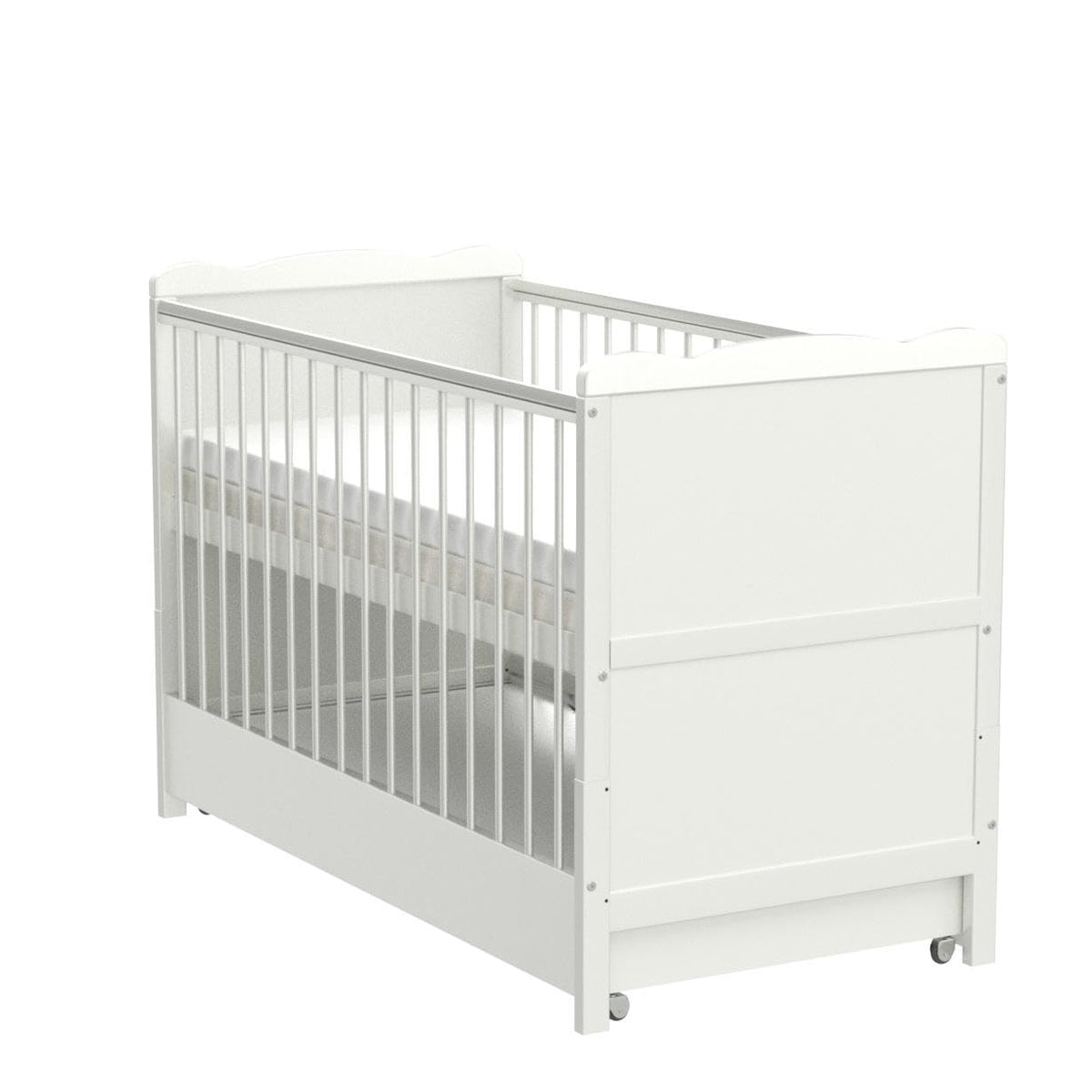 Lit bébé convertible avec tiroir 120x60 cm en bois de pin avec matelas mousse Aloe Vera rails réglables en hauteur
